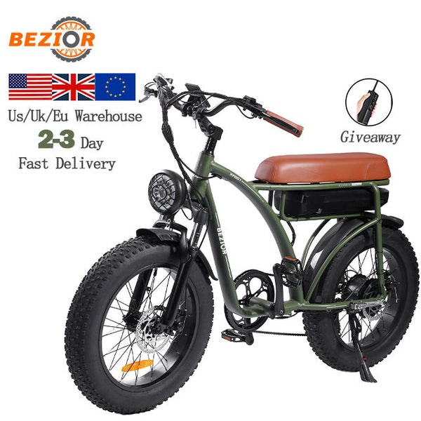 BEZIOR XF001 1000W Electric Moped Bike - Full Suspension, 20*3.0 Inch Wheels, Long Seat - Powerful and Affordable City Ebike for Commuting and Exploration