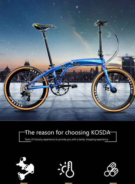 Road bike KOSDA 20-inch aluminum plating color ultra light folding bicycle 8-10 speed change system Kosda brand road bicycle