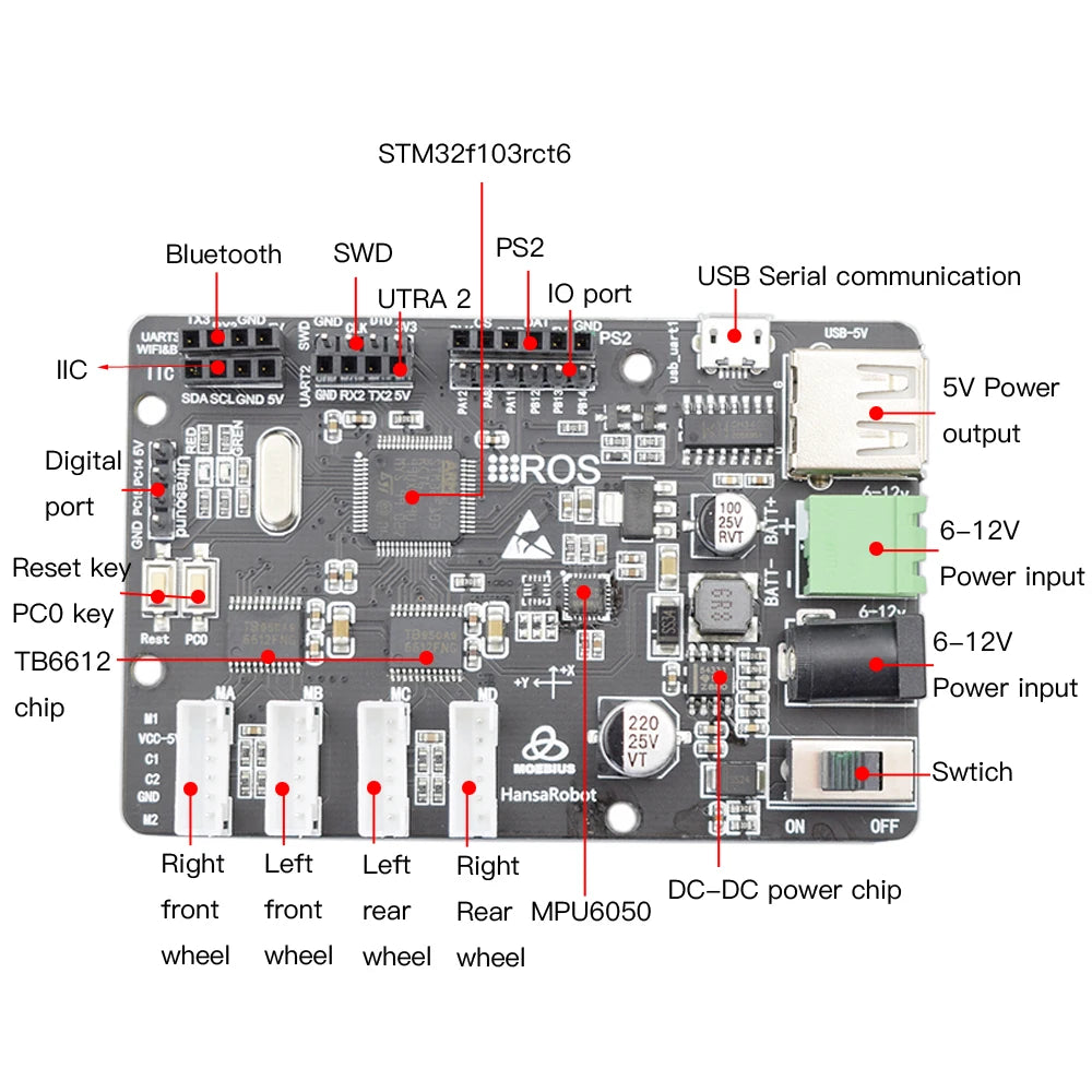ROS Autopilot Mecanum Wheel Robot Car Chassis Kit with Arduino STM32f103rct6 Raspberry Pi Lidar Positioning Automated Driving