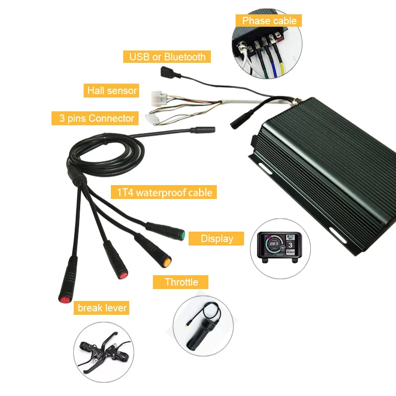 48v-72v 80A 100A 150A 200A Sabvoton Controller Kits with TFT UKC1 Display System Bluetooth Electric Bike Controller sine wave