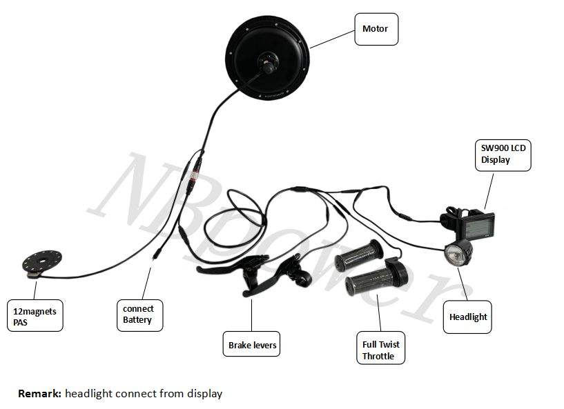 Waterproof 48V 1000W Electric Bike Conversion Kit - Brushless Non-Gear Hub Motor with Integrated Smart Controller and Optional Battery