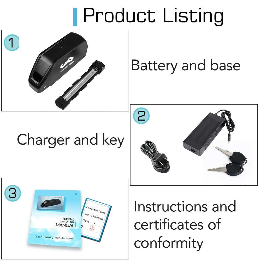 21700 Ebike Battery Pack with Samsung and LG Cells - 36V/48V/52V/60V/72V Options with Downtube Jumbo Polly for 500W-2000W Scooter and Electric Bike Conversion Kit