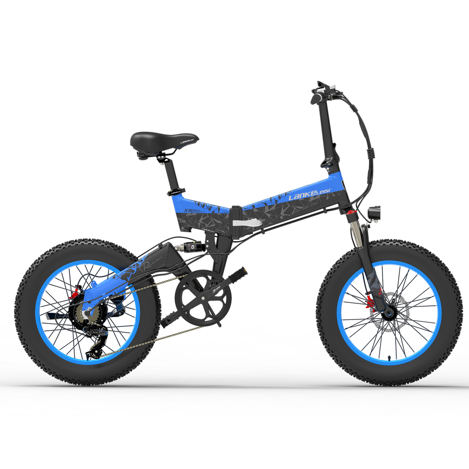 LANKEILEISI X3000 plus 1000W 20 Inch Folding Electric Fat Bike Off-Road Snow Bike with 7-Speed Mountain Bike for All-Terrain Adventures