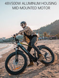 BEZIOR XF800 Mid Motor Fat Tire Electric Mountain Bike 500W Mid Drive Electric Moped Bicycle with 48V Lithium Battery 7-Speed Off-Road E-Bike