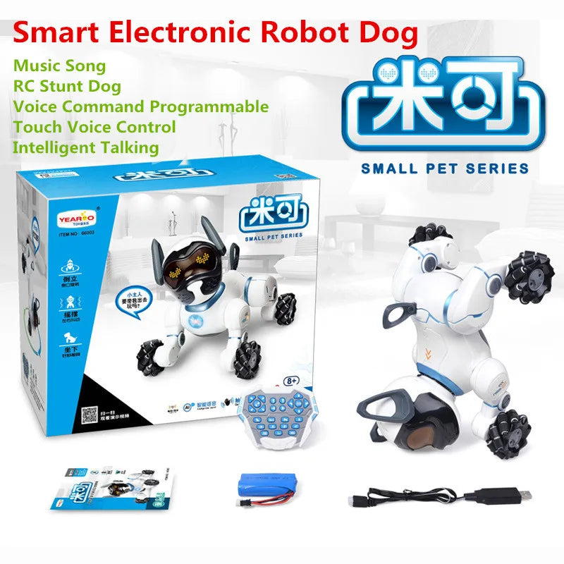 Robot Dog 2.4GHz Remote Control Touch Voice Control Intelligent With Music Song RC Stunt Dog Toys