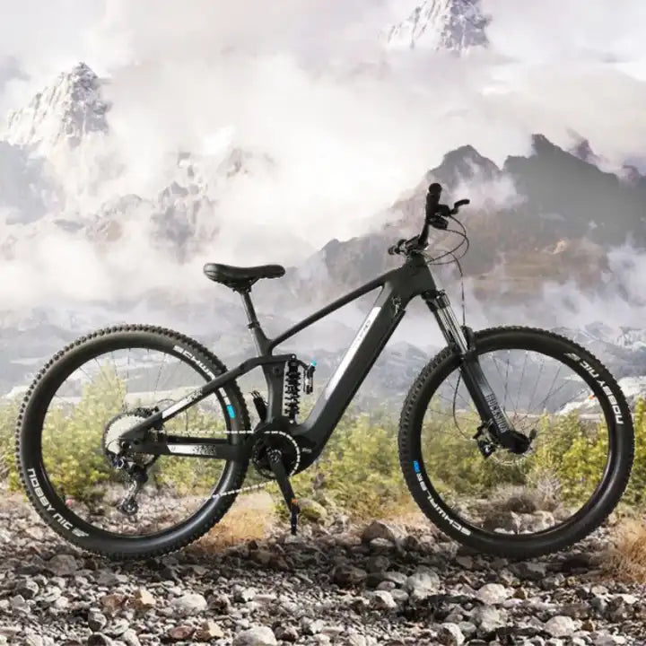 EWIG Carbon Fiber Electric E Bike Mountain 29 inch 48V 17.5AH 500W 12 Speed SHIMANO BAFANG Dual Full Suspension MTB City Bicycle