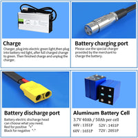 Escooter Battery Pack - Electric Motorcycle Battery Pack for Trikes and Tricycles - 40AH/50AH, 72V/60V/48V/52V, Compatible with 1000W-3000W Motors