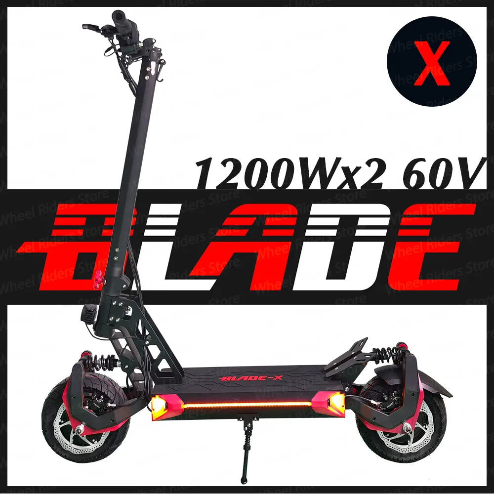 Blade X Electric Scooter 60V Dual Motor 2*1200W Top Speed 75km/h 10*3 inch Wide Tire BladeX E-scooter Blade10 Skateboard 60V