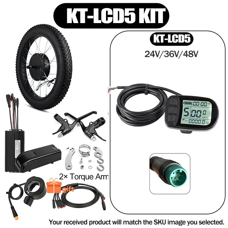 48V 1000W-1500W Fat Tire Electric Bike Conversion Kit - Waterproof Rear Hub Motor (20", 26" × 4.0")