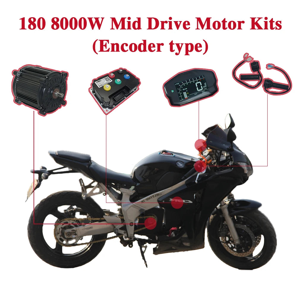 QSMOTOR QS180 90H 8000W Mid Drive Motor with Far Driver ND721200 Controller For Dirtbike Adult Electric Motorcycle