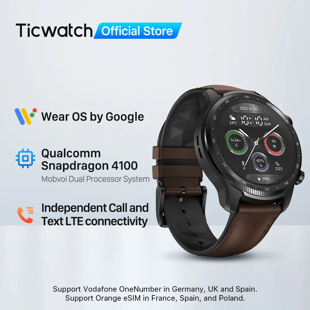 TicWatch Pro 3 Ultra LTE Wear OS Smartwatch Vodafone and Orange Snapdragon Wear 4100 Watch Blood Oxygen Monitoring NFC Payment