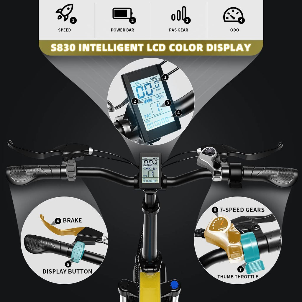ZHENGBU 750W Foldable Electric Bike for Adults with 20”x4”Fat Tire,E Bikes MTB with LG 48V 12.8Ah Battery Shimano 7-Speed Ebike
