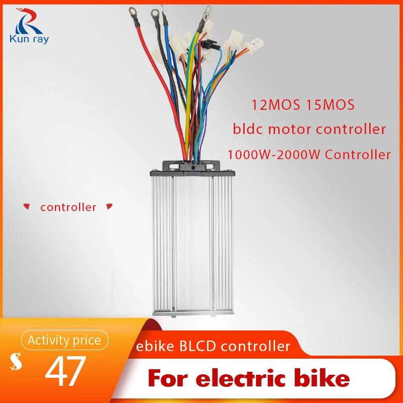 Kunray Brushless BLDC Motor Controller 36V/48V 1000W–2000W (12-MOS / 15-MOS) for E-Bike, Go-Kart & Electric Scooter