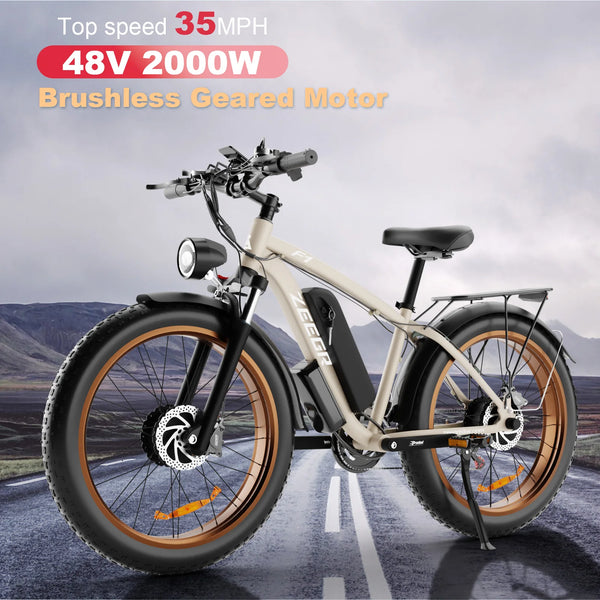 Zgeer F1 48v 2000w ebike full suspension power bicycle with ce 26 inch fat tire hidden dual battery snow beach electric  bike