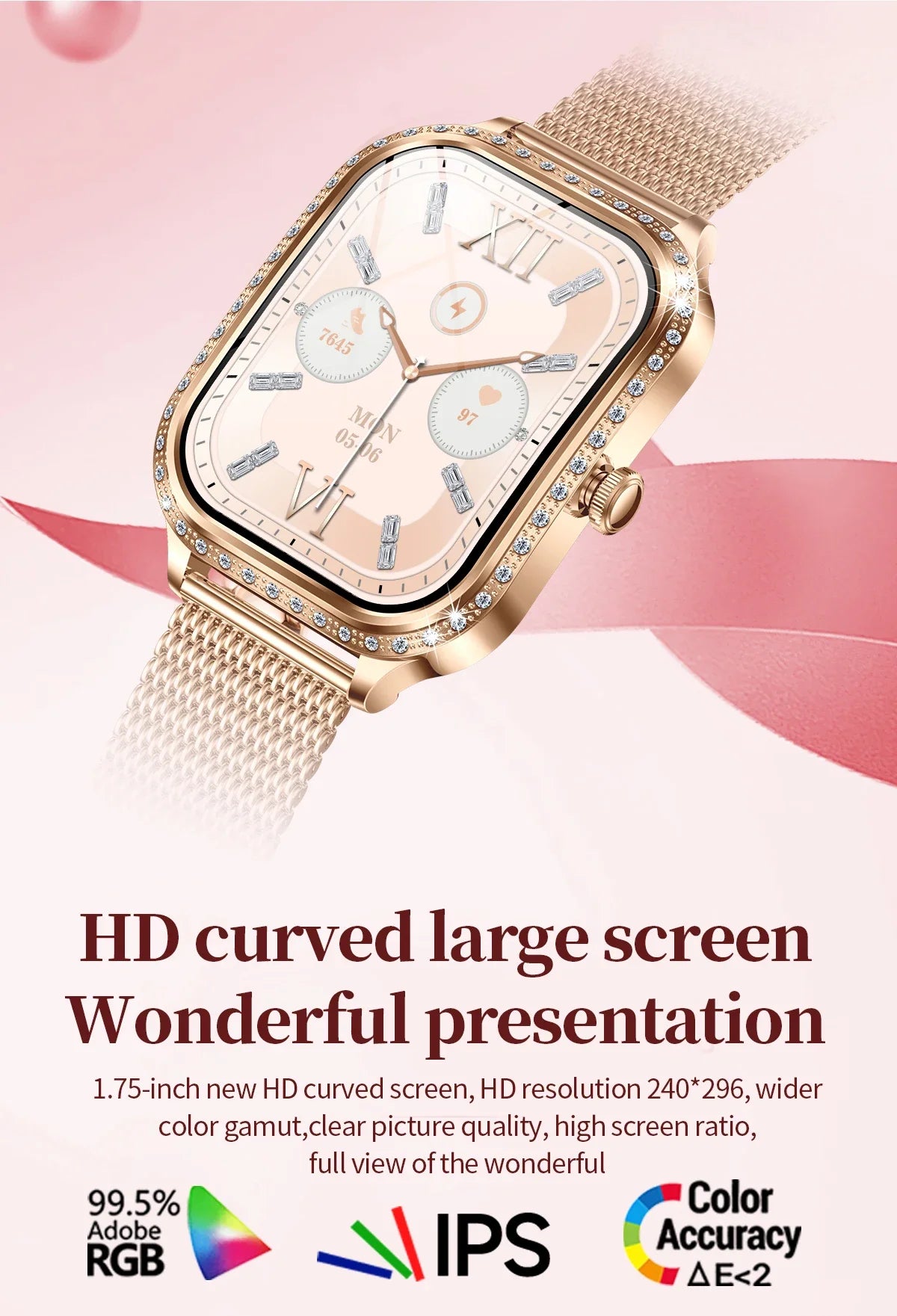 Gaines Ladies Luxury Smart Watch MK88 Diamond Women 1.75inch Bluetooth Call AI Voice Health Monitor Fitness Tracker Smartwatch