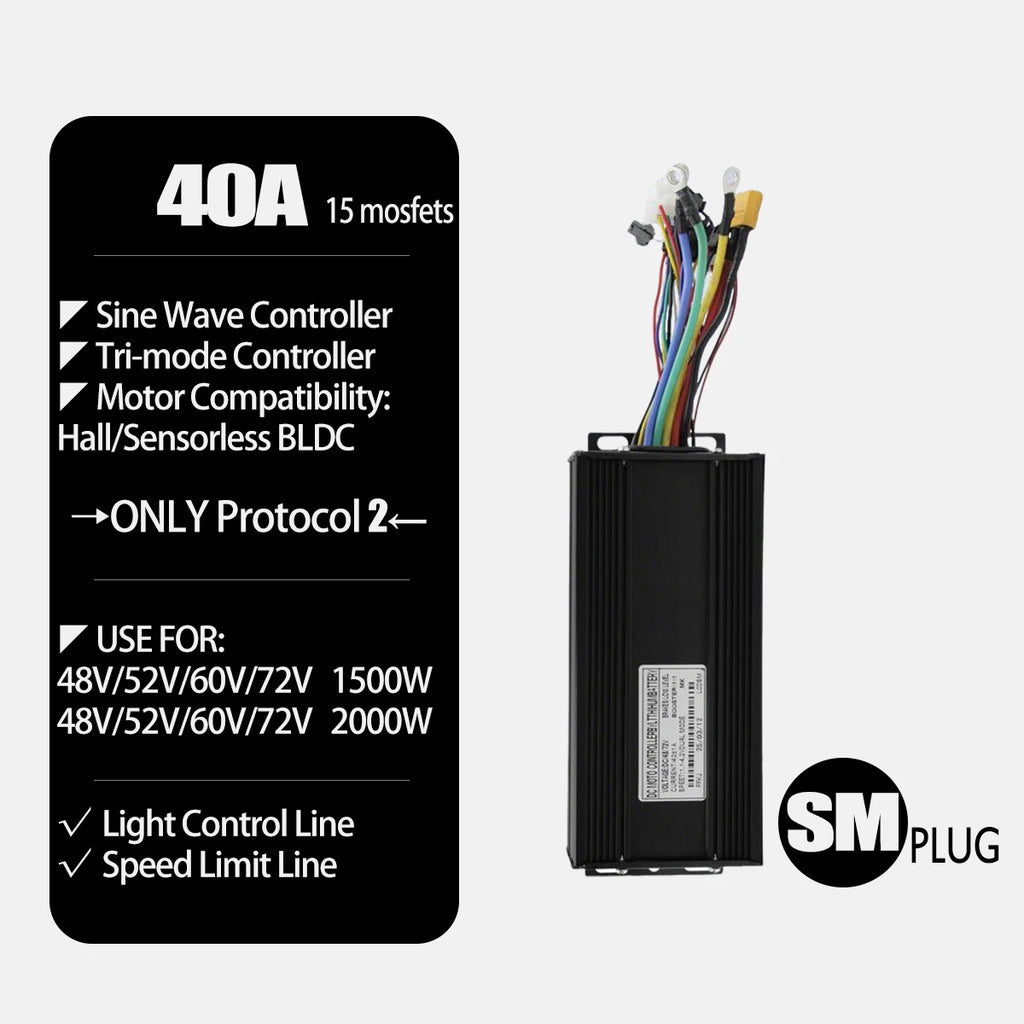 48V/52V 2000W Electric Bike Conversion Kit - Brushless Gearless Hub Motor (Front / Rear) with MTX39 Rim & 40A Controller