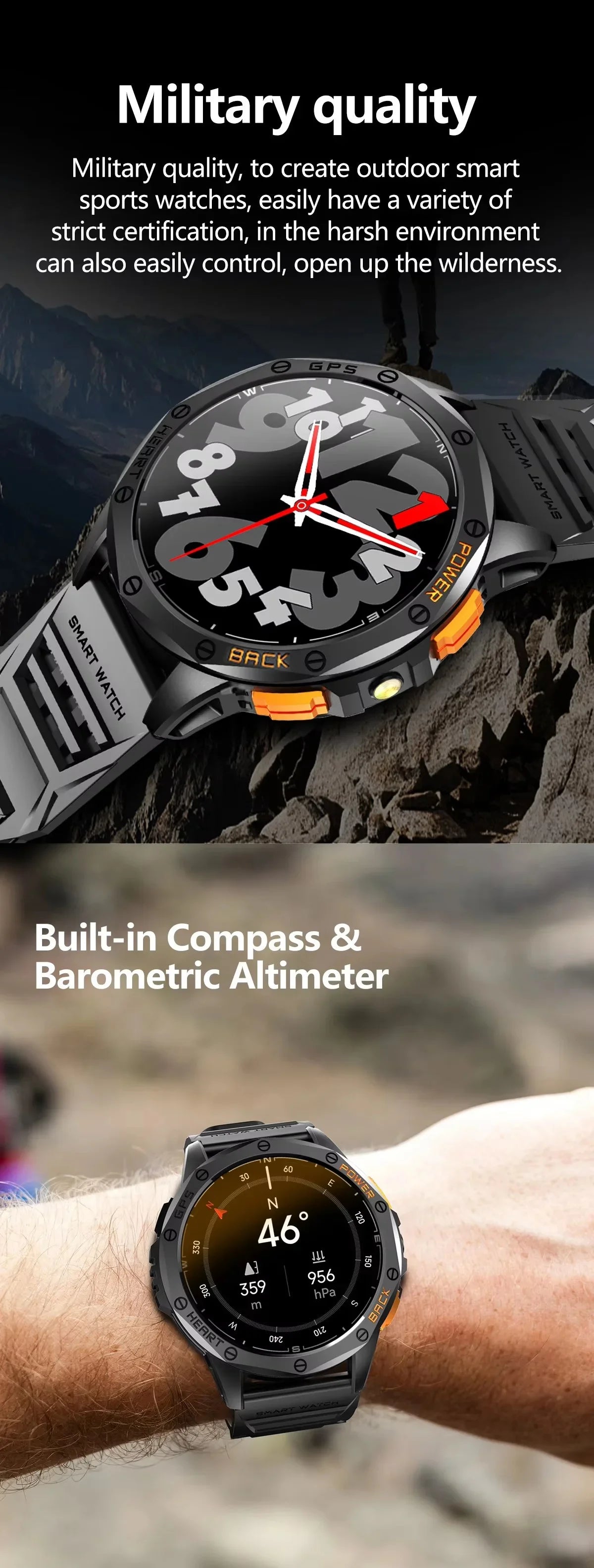 Gaines Men Smart Watch K67 LED Flashlight Amoled Compass Barometric Altimeter Outdoor Sports Montion Fitness Tracker BT Call Smart Watch