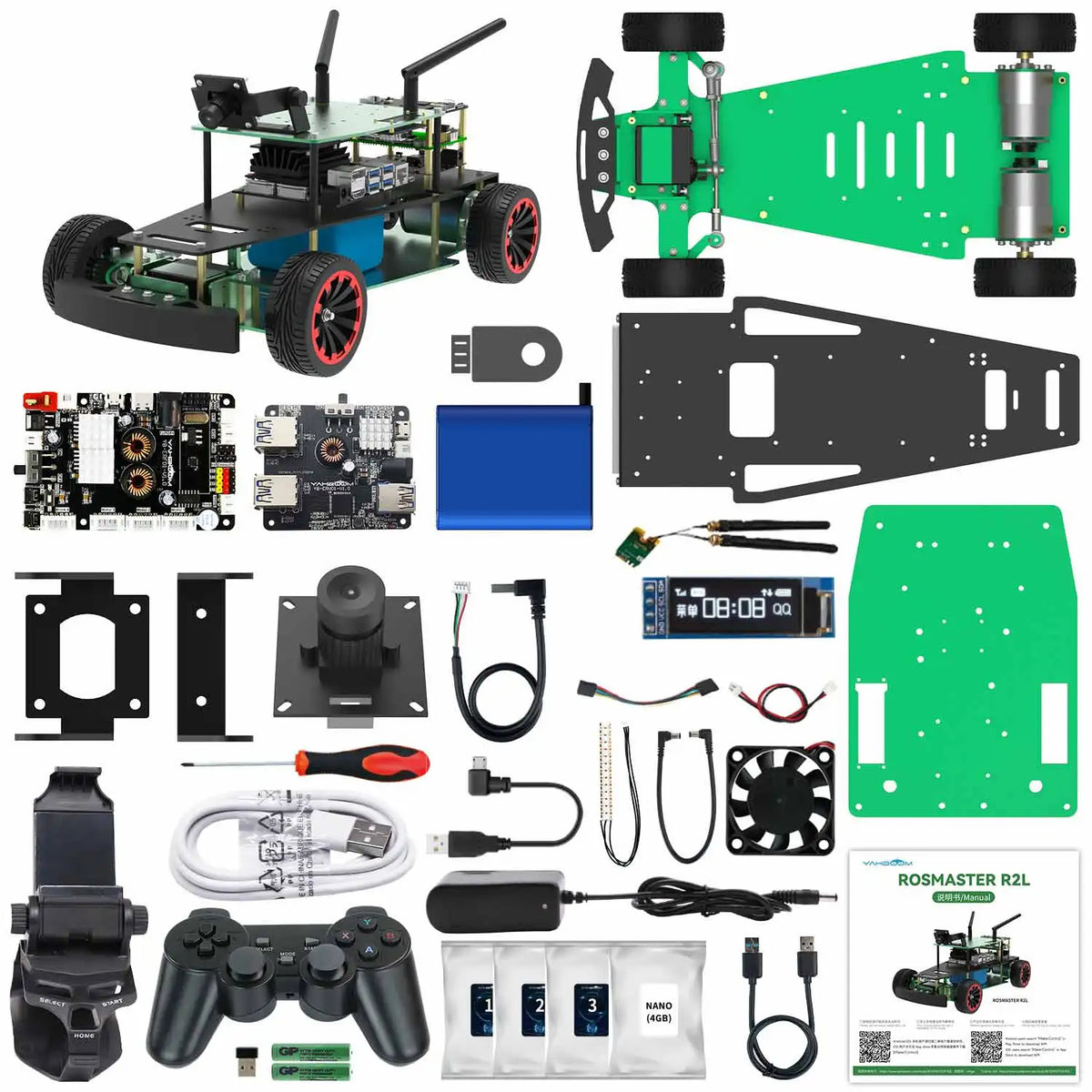 Yahboom Ackerman Structure R2L ROS Robot Car Python Coding for Jetson NANO 4GB Support Model Training Autopilot