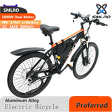 Dual Drive 1000W Mountain Ebike  SMLRO C3 Aluminum Alloy Electric Bicycle with Full Suspension Fork