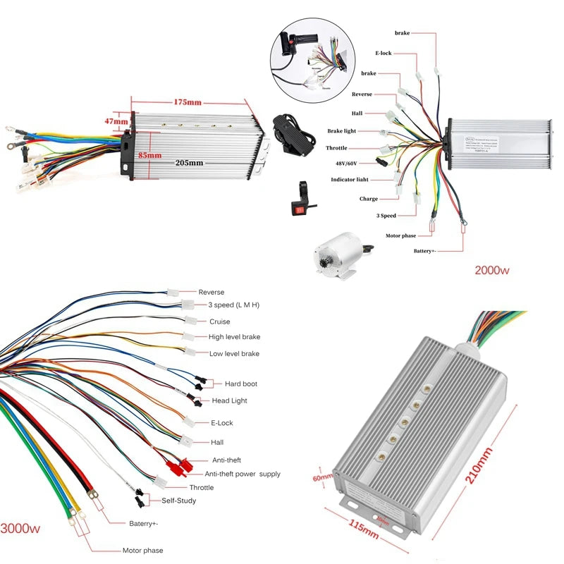 E-bike Brushless Motor Kits 60V 2000w Electric Scooter Motor 1000w 48v Electric Motorcycle Motor 50A Conversion Kits 3000w