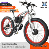 Dual Motor Mountain Ebike SMLRO New XDC600 Electric Bicycle with 2000W Brushless Motor and Mechanical Disc Brakes 26 Inch 7 Speed 4.0 Fat Bikes Shock Absorber Fork