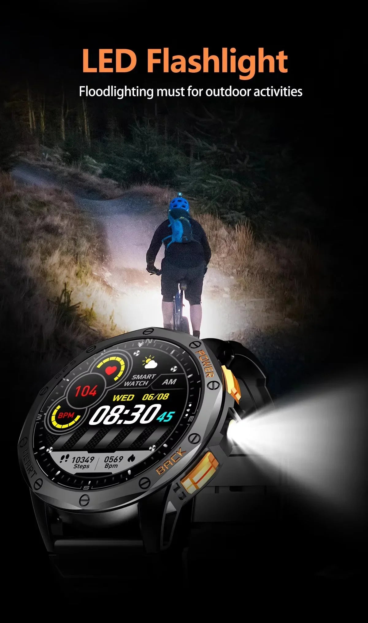 Gaines Men Smart Watch K67 LED Flashlight Amoled Compass Barometric Altimeter Outdoor Sports Montion Fitness Tracker BT Call Smart Watch