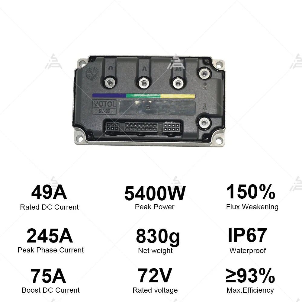 Votol Controller SV85 72V Rated 49A Peak 245A Sine wave Hall Sensor Controller Suit for 1-2kw Electric Brushless DC Motor