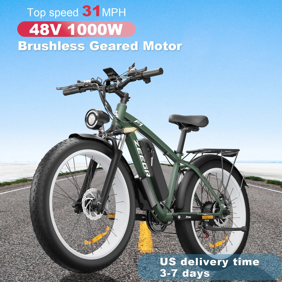 Zeegr Fl Electric Bike All-TerrainFat Tire E-Bike 26" 1000W 48V 16AH  Fat Tire Ebike Mountain Snow Electric Bicycle