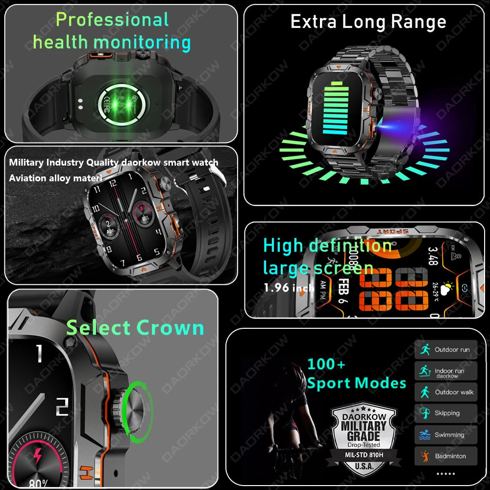 Outdoor Military IP68 Waterproof LED flashlight Smartwatch Men's 420mAh battery Sports Fitness Watch Bluetooth Talk Smartwatch
