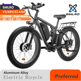 2000W Dual Motor Mountain Electric Bike: SMLRO V3 PLUS Fat Tire 26*4.0 Inch 7 Speed MTB Road Snow Mountain E-Bike