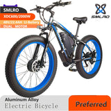 Dual Motor Mountain Ebike SMLRO New XDC600 Electric Bicycle with 2000W Brushless Motor and Mechanical Disc Brakes 26 Inch 7 Speed 4.0 Fat Bikes Shock Absorber Fork