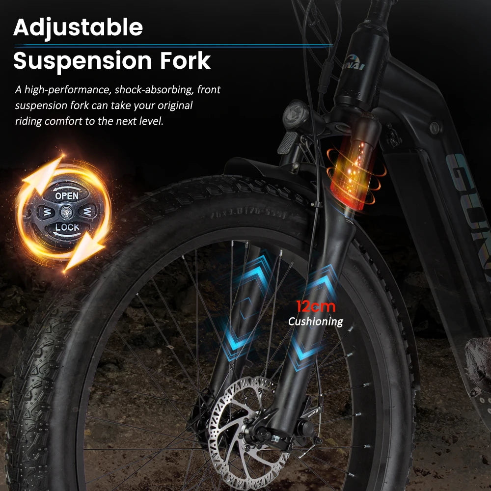 GUNAI Electric Ebikes 500W Motor 26Inch Fatbike Elektrische Fiets 7-Speed with 48V 17AH Battery&Cargo Rack Mountain Men Bicycle