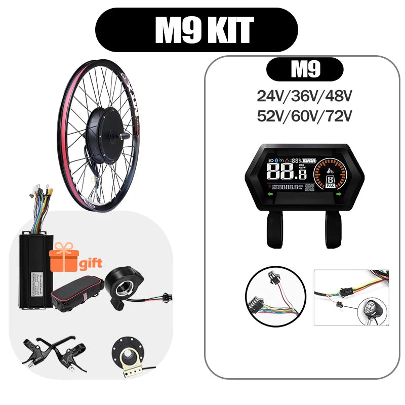 48V/52V 2000W Electric Bike Conversion Kit - Brushless Gearless Hub Motor (Front / Rear) with MTX39 Rim & 40A Controller