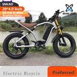 20 Inch 7 Speed Mountain Electric Bike  SMLRO E6 Fat Snow Bike with 48V 500W Rear Hub Motor and Disc Brake System  Road bikes Fat Snow Bike