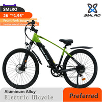 500W Mountain Ebike Road MTB: SMLRO C6-1 Electric Bicycle with Shock Absorbing Frame and 7-Speed for Men and Women