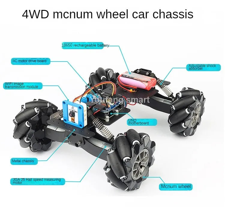 Omnidirectional Mecanum Wheel RC Robot Car Adjustable Suspension Chassis for Arduino Robot DIY Kit to Ps2 UNO Programmable Kit