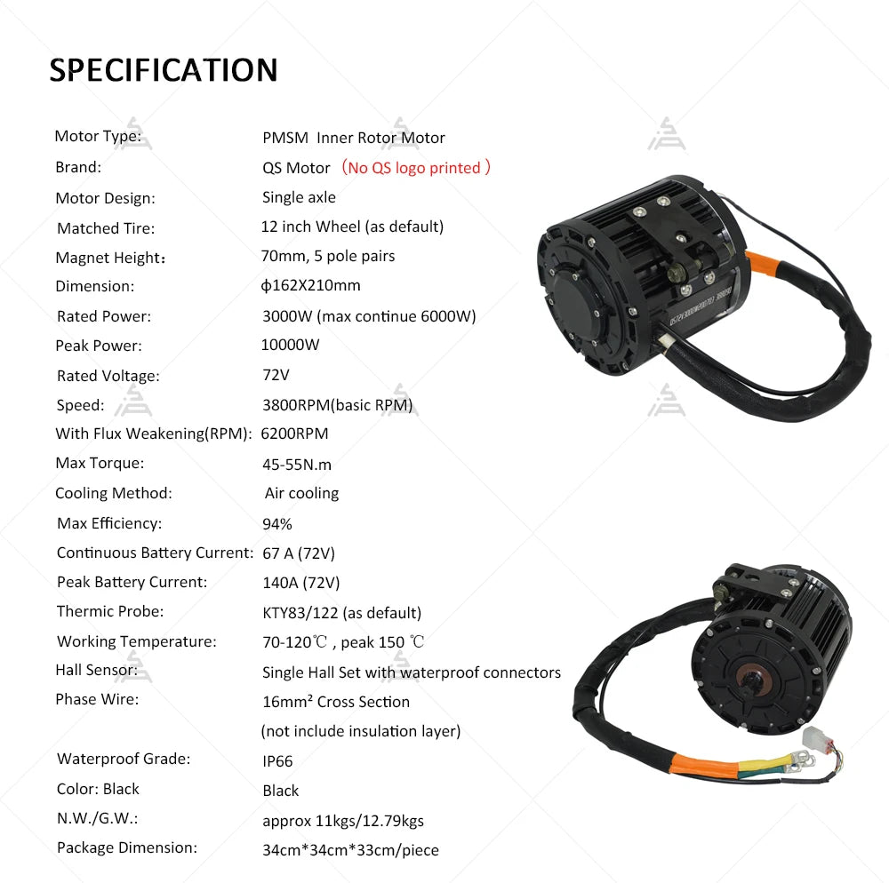 Stock QS 138 3000W 70H V1 Mid Drive Motor spline shaft with 428 14T sprocket  Kit with EM150sp Controller and Z6 Throttle