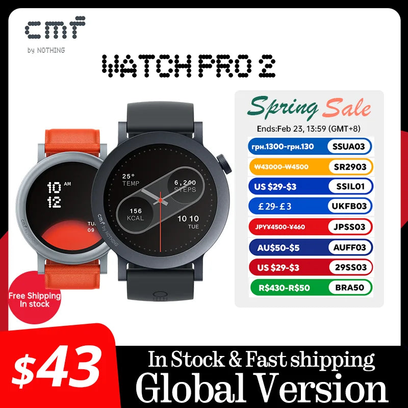 Global Version CMF by Nothing Watch Pro 2 1.32" AMOLED Bluetooth 5.3 BT Calls with AI Noise Reduction GPS cmf watch pro 2