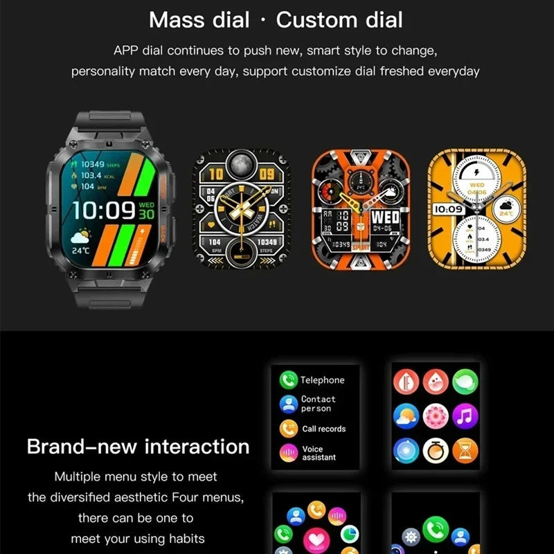 Gaines Smart Watch K61 Pro Men Bluetooth Call 1.96inch AMOLED Screen Compass AI Voice Health Monitor Sport Fitness Tracker Smart