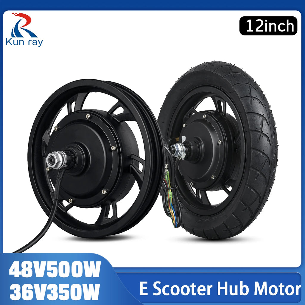 12-Inch Electric Scooter & Folding E-Bike Rear Hub Motor Wheel - 36V 350W / 48V 500W Brushless Motor (With / Without Tire)