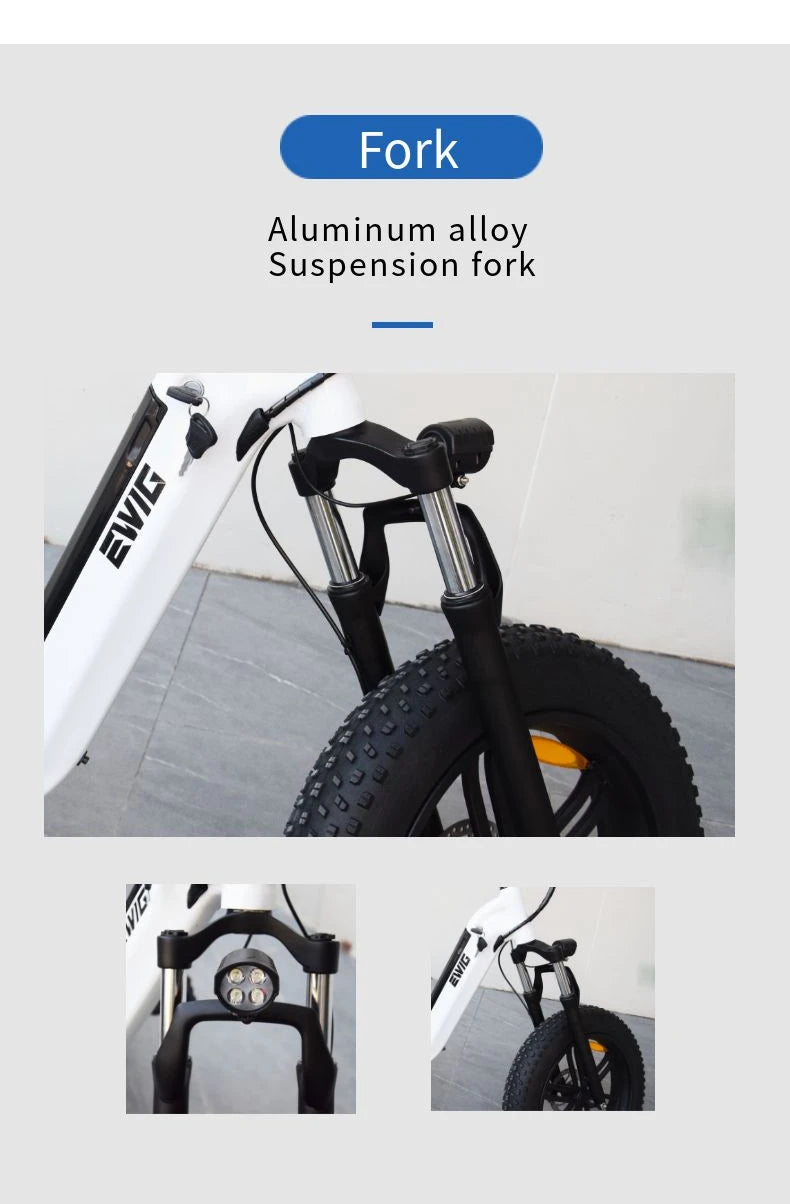 EWIG Electric Folding Snow Bike Fat Tire 7 Speed 20 Inch Disc Brake SHIMANO 500W 48V Bicicleta Electrica Bicycle Folding Ebike