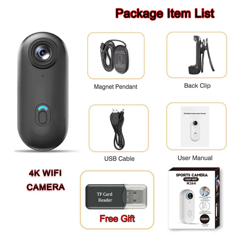 JETO H88 Mini 4K WiFi Body Camera with Magnetic Clip