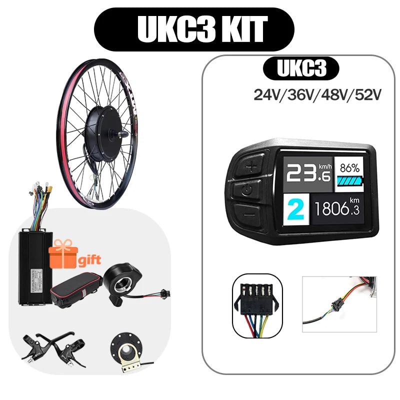 48V/52V 2000W Electric Bike Conversion Kit - Brushless Gearless Hub Motor (Front / Rear) with MTX39 Rim & 40A Controller