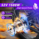 US/AU Local Delivery 1500W Electric Bike Bluvall R700 1500W 52V Long Range All-Terrain eBike For Outdoor Play 52V 25AH Long Range 35MPH 20" Fat Tire Waterproof All-Terrain E-Bike for Road Snow Beach