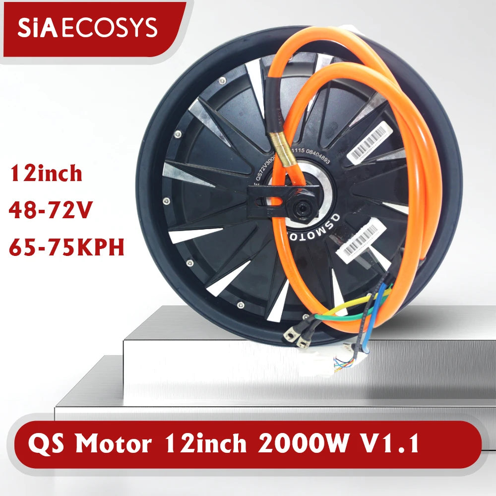 QSMOTOR QS260 12×3.5-Inch 72V 2000W Hub Motor Kit with VOTOL EM100-2GTRP Controller, DKD LCD Display & Z6 Throttle