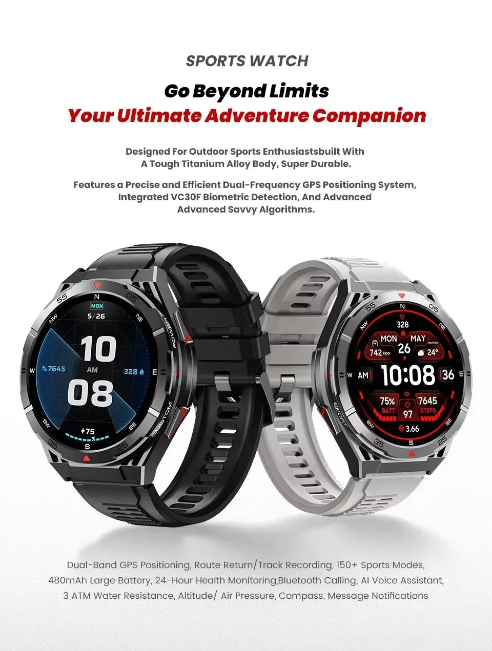 Gaines X2B Smart Watch GPS Positioning Men Outdoor Sport Bluetooth Calling AI Voice Health Monitoring Fitness Tracker Smartwatch