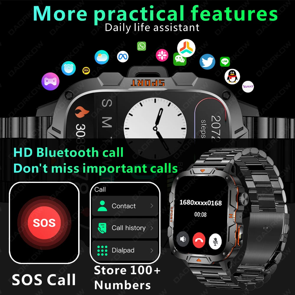 Outdoor Military IP68 Waterproof LED flashlight Smartwatch Men's 420mAh battery Sports Fitness Watch Bluetooth Talk Smartwatch