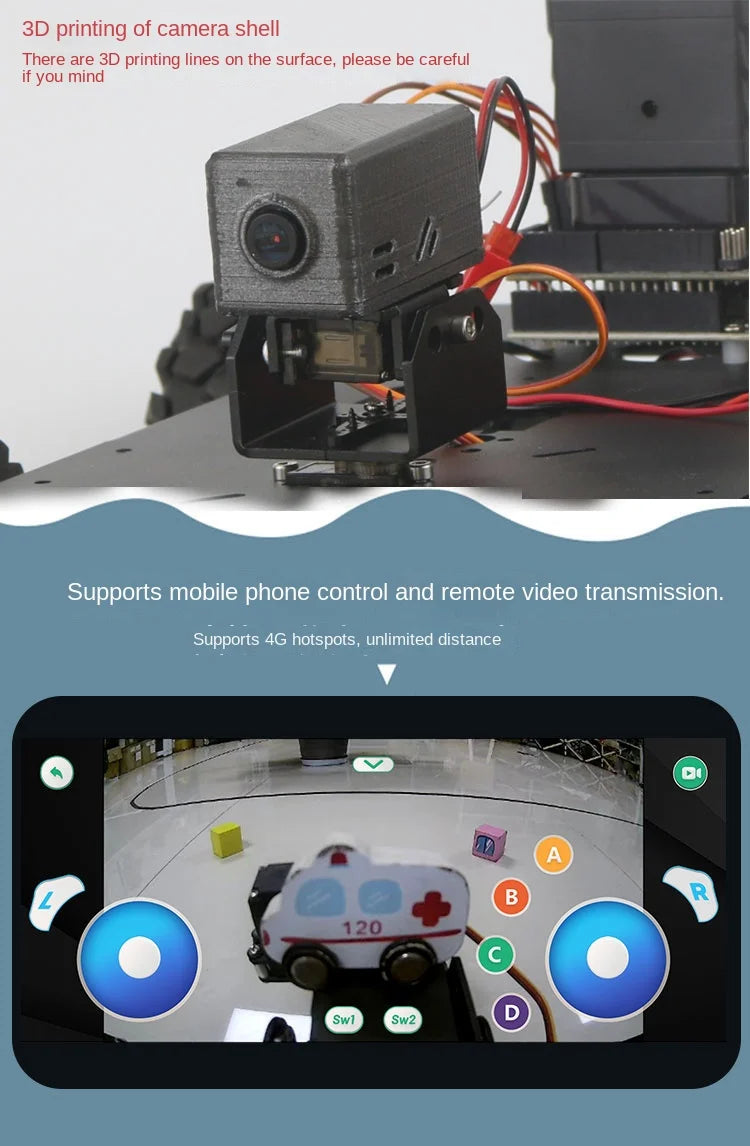 4WD RC Tank Ps2 Wireless VIdeo 12V DC Motor Trolley Support 4G Off-Road Car for C++ Robot DIY Kit VScode Programmable Robot Car