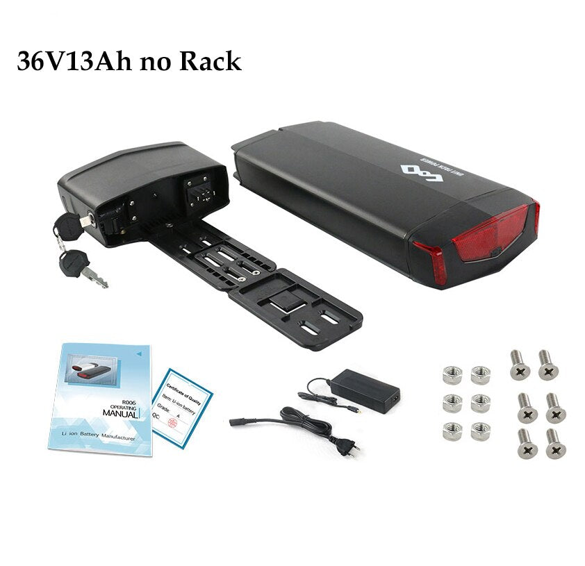 Electric Bicycle Rear Rack Battery with LG 18650 21700 Battery Cells - 36V/48V 12Ah/13Ah/15Ah Lithium Battery for Ebike Motors up to 1000W