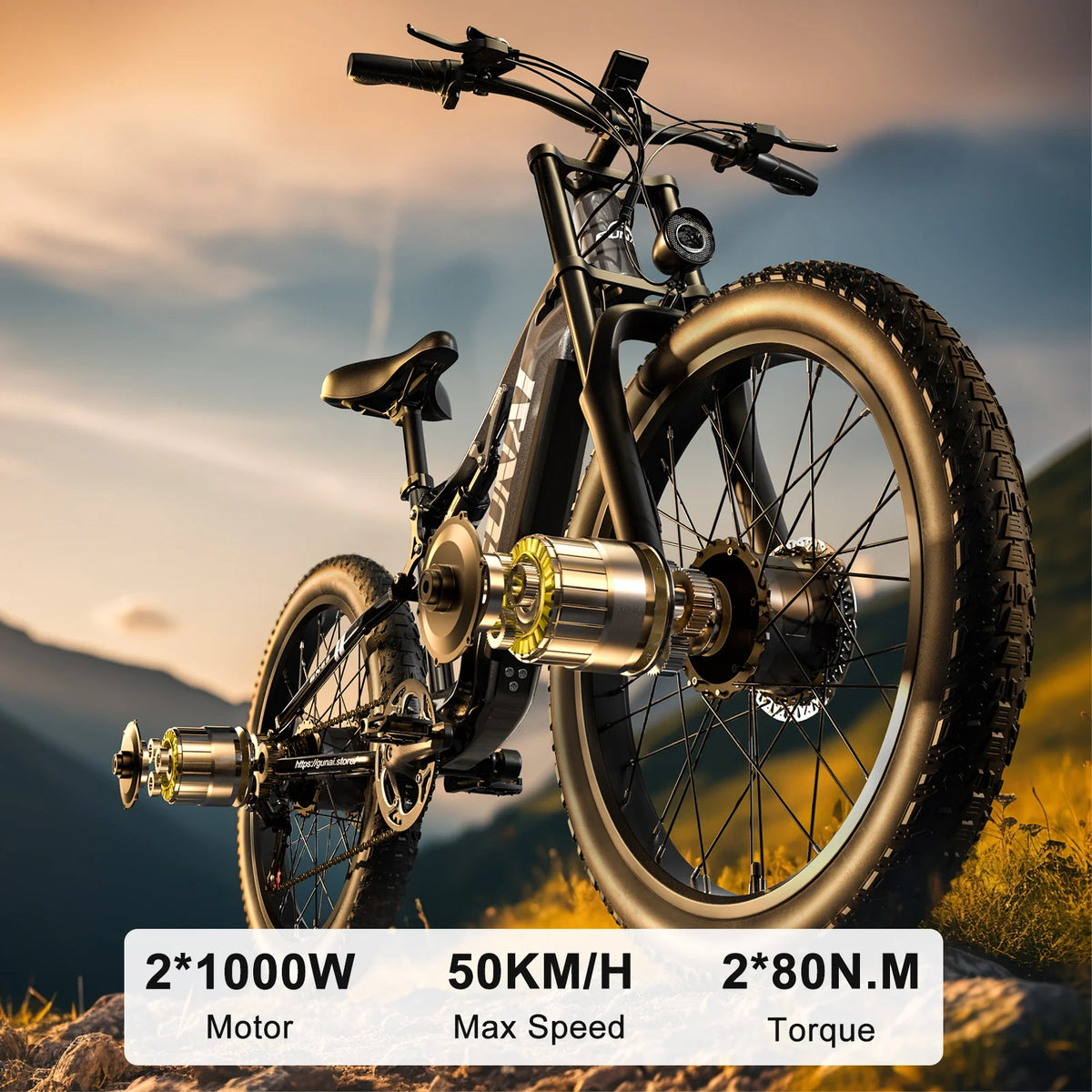 GUNAI GN68 2000w Electric Bicycle Dual Motor 48V 17.5AH Battery 7 Shift 26*3.0Inch Fat Tire Off Road Adult Women Mountain Ebikes